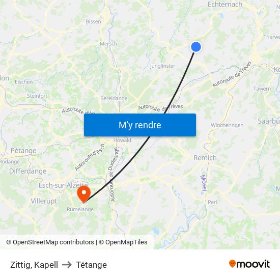 Zittig, Kapell to Tétange map