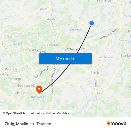 Zittig, Moulin to Tétange map