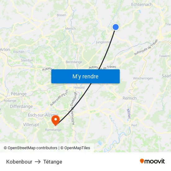 Kobenbour to Tétange map