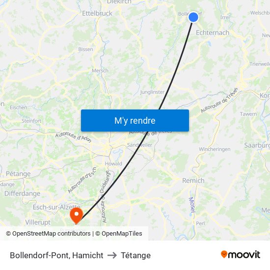 Bollendorf-Pont, Hamicht to Tétange map