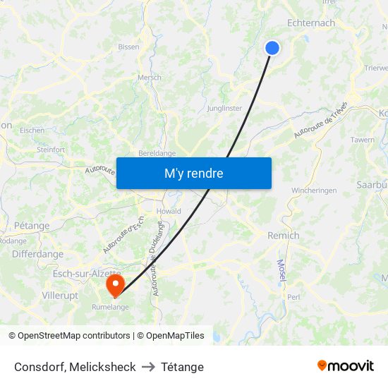 Consdorf, Melicksheck to Tétange map