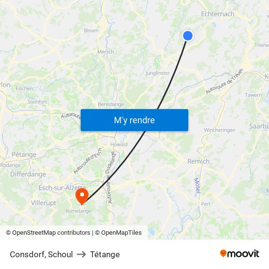 Consdorf, Schoul to Tétange map