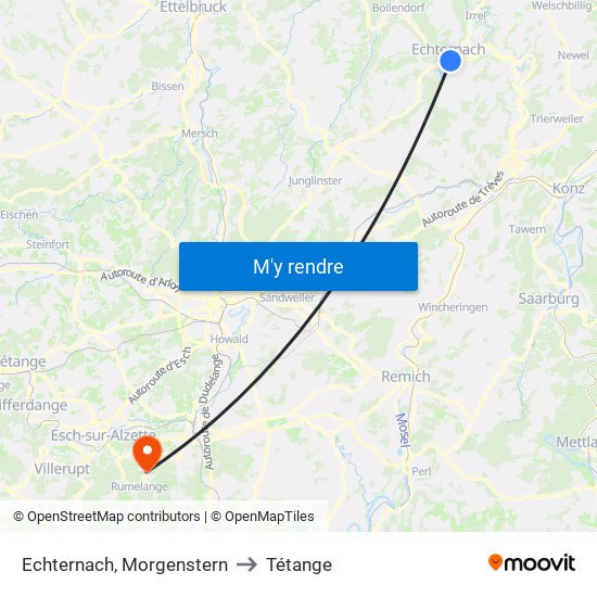 Echternach, Morgenstern to Tétange map
