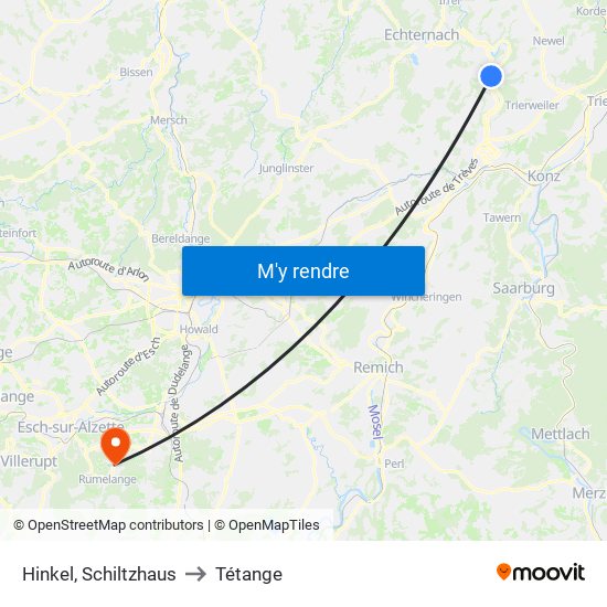 Hinkel, Schiltzhaus to Tétange map