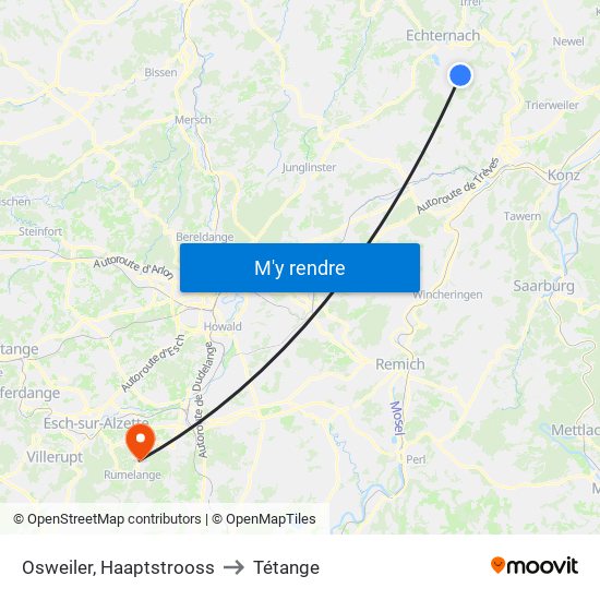 Osweiler, Haaptstrooss to Tétange map