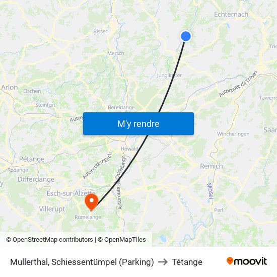 Mullerthal, Schiessentümpel (Parking) to Tétange map