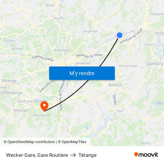 Wecker-Gare, Gare Routière to Tétange map