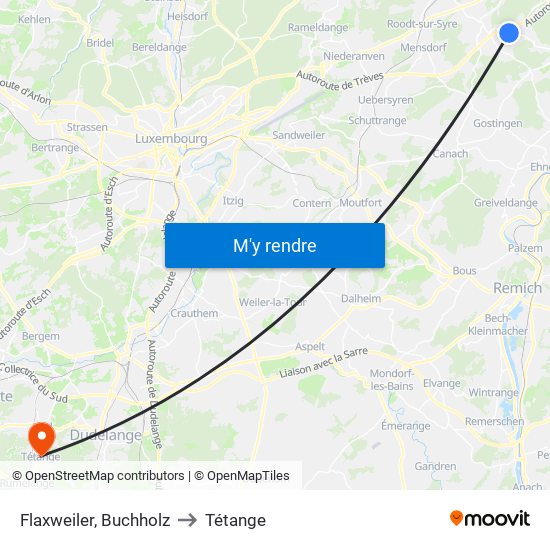 Flaxweiler, Buchholz to Tétange map