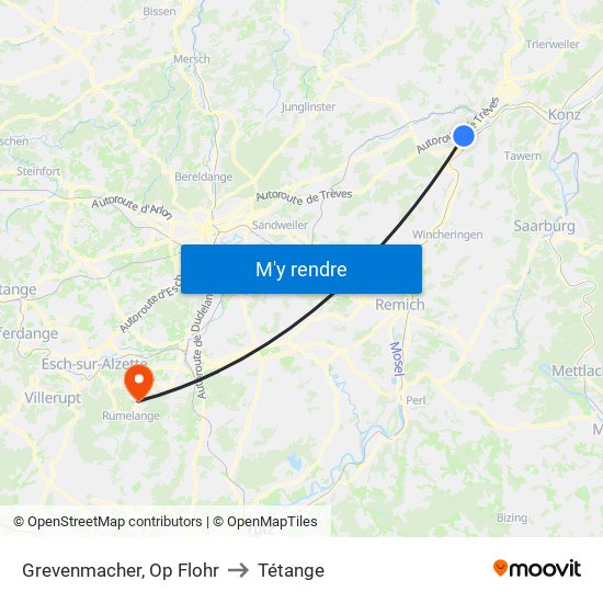 Grevenmacher, Op Flohr to Tétange map