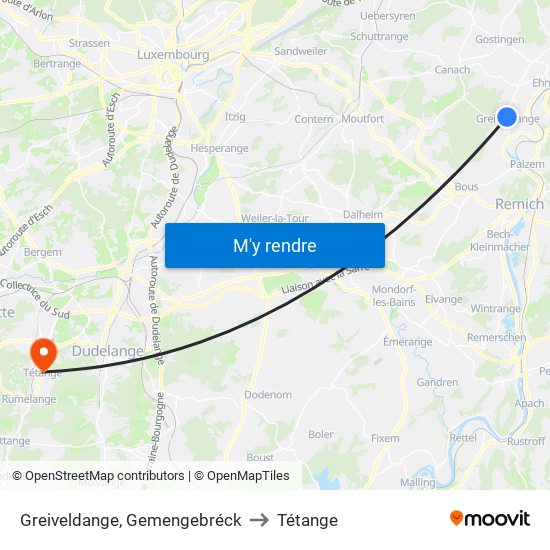 Greiveldange, Gemengebréck to Tétange map