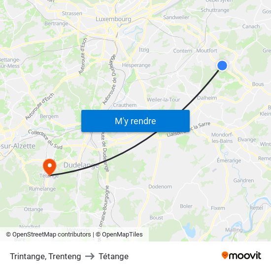 Trintange, Trenteng to Tétange map