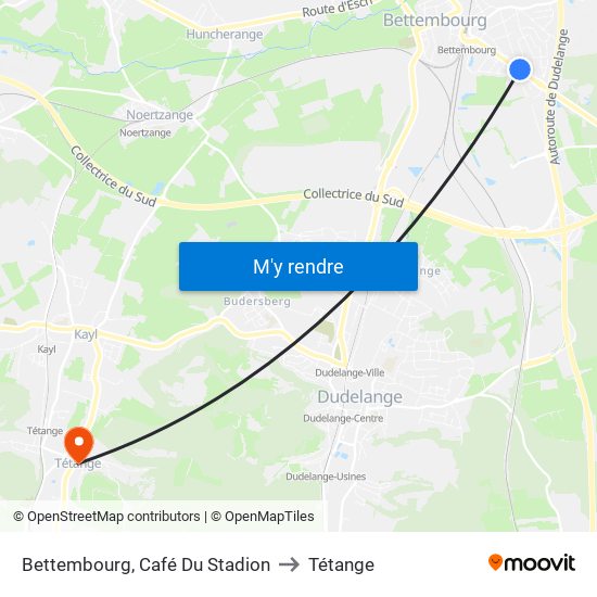 Bettembourg, Café Du Stadion to Tétange map