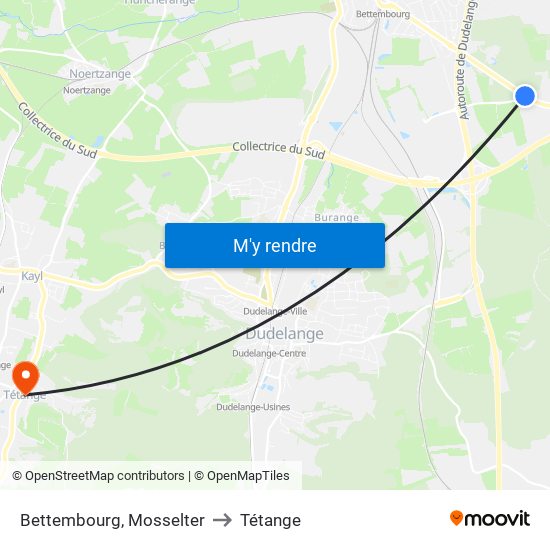 Bettembourg, Mosselter to Tétange map