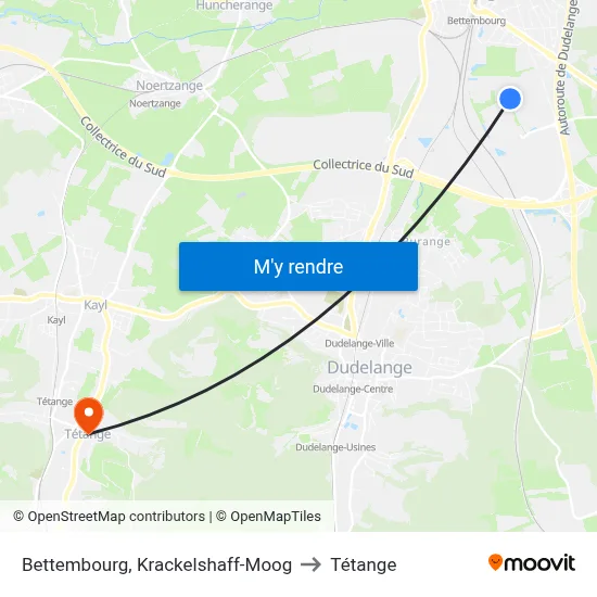 Bettembourg, Krackelshaff-Moog to Tétange map