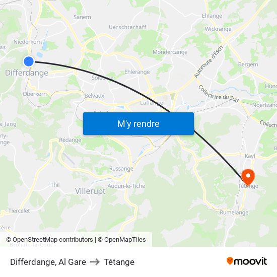 Differdange, Al Gare to Tétange map