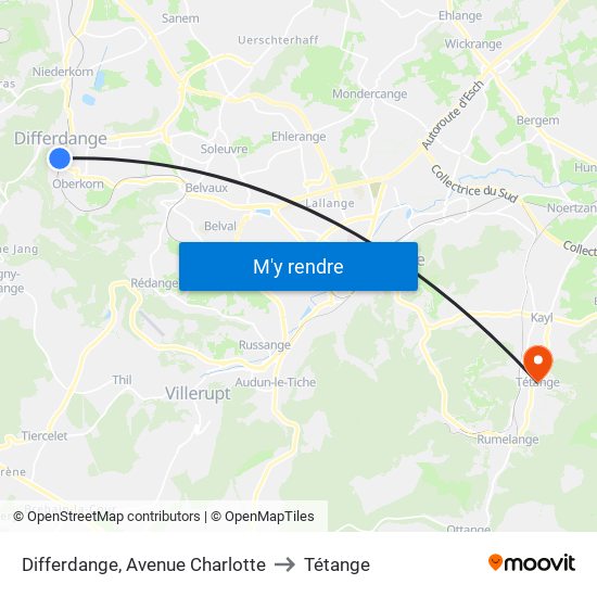 Differdange, Avenue Charlotte to Tétange map