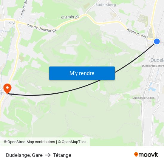 Dudelange, Gare to Tétange map