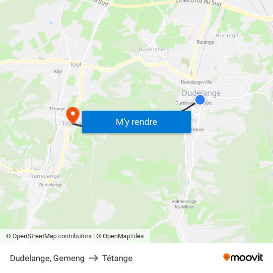 Dudelange, Gemeng to Tétange map