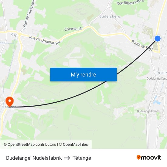 Dudelange, Nudelsfabrik to Tétange map