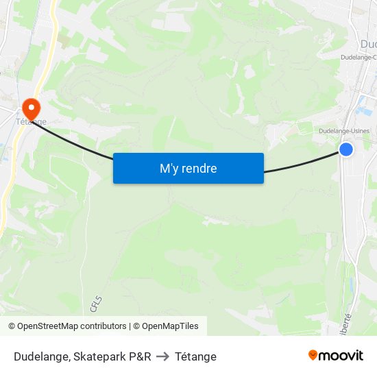 Dudelange, Skatepark P&R to Tétange map