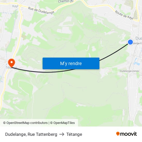 Dudelange, Rue Tattenberg to Tétange map