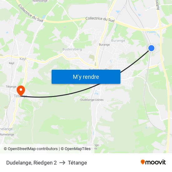 Dudelange, Riedgen 2 to Tétange map