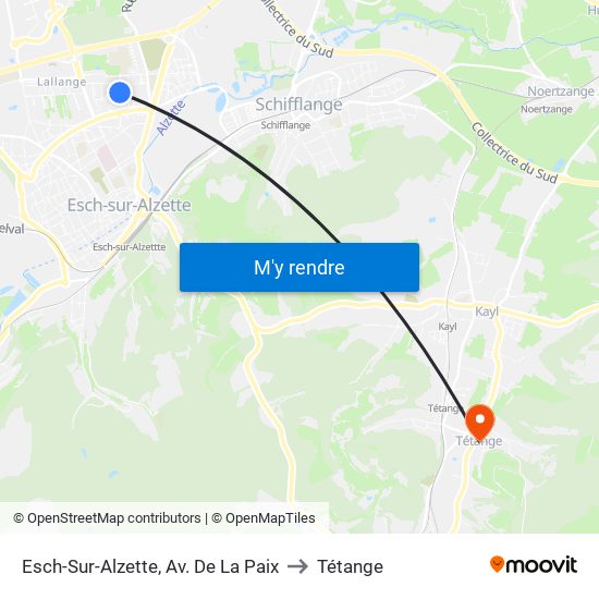 Esch-Sur-Alzette, Av. De La Paix to Tétange map