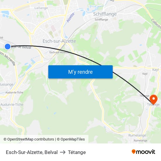 Esch-Sur-Alzette, Belval to Tétange map