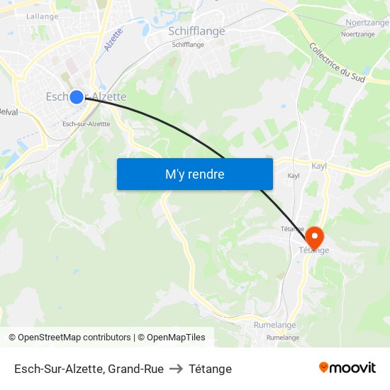 Esch-Sur-Alzette, Grand-Rue to Tétange map