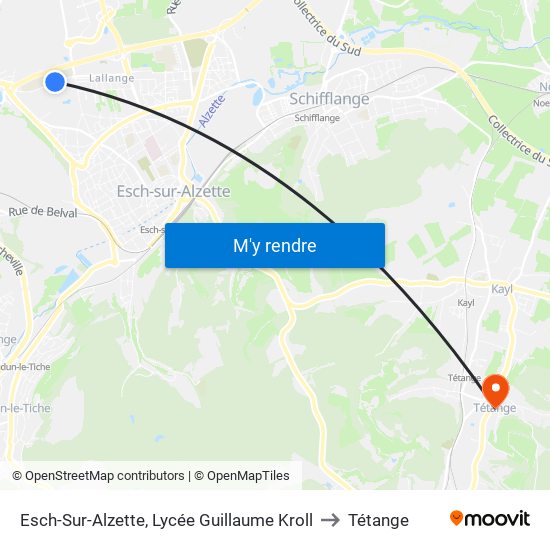 Esch-Sur-Alzette, Lycée Guillaume Kroll to Tétange map