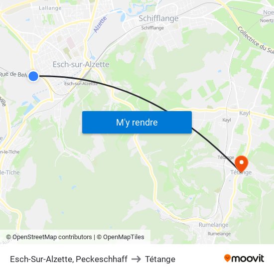 Esch-Sur-Alzette, Peckeschhaff to Tétange map