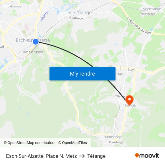 Esch-Sur-Alzette, Place N. Metz to Tétange map