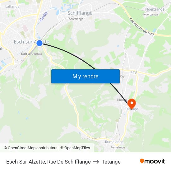 Esch-Sur-Alzette, Rue De Schifflange to Tétange map