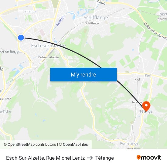 Esch-Sur-Alzette, Rue Michel Lentz to Tétange map