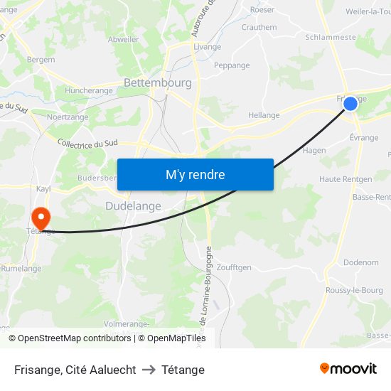 Frisange, Cité Aaluecht to Tétange map