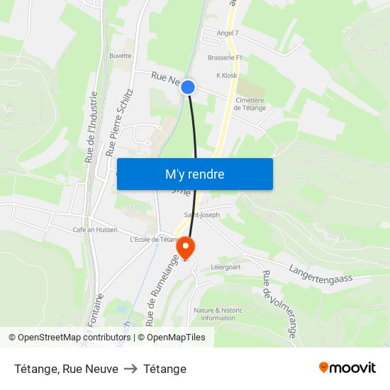 Tétange, Rue Neuve to Tétange map