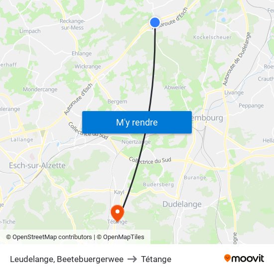 Leudelange, Beetebuergerwee to Tétange map