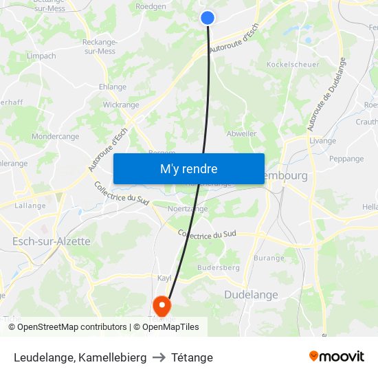 Leudelange, Kamellebierg to Tétange map