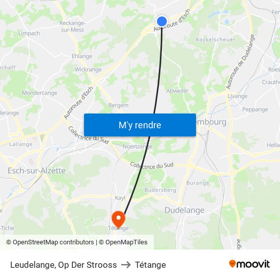 Leudelange, Op Der Strooss to Tétange map