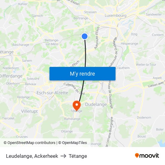 Leudelange, Ackerheek to Tétange map