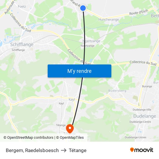 Bergem, Raedelsboesch to Tétange map