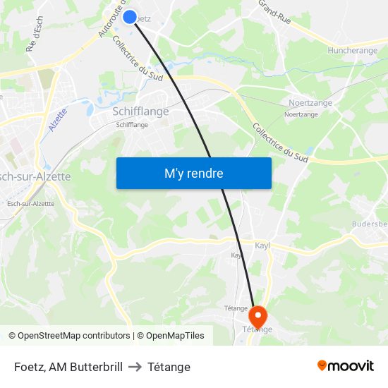 Foetz, AM Butterbrill to Tétange map