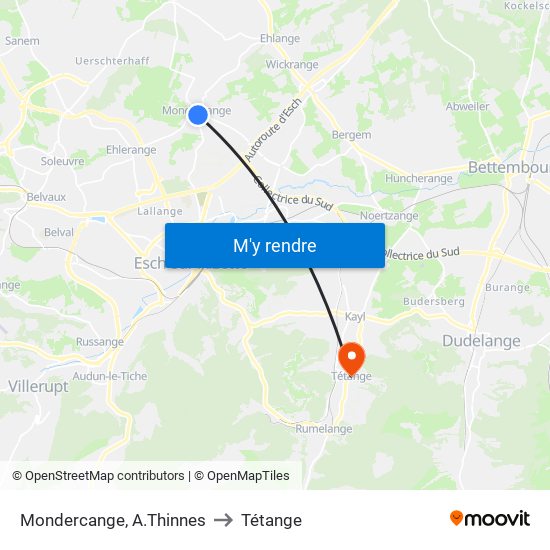Mondercange, A.Thinnes to Tétange map