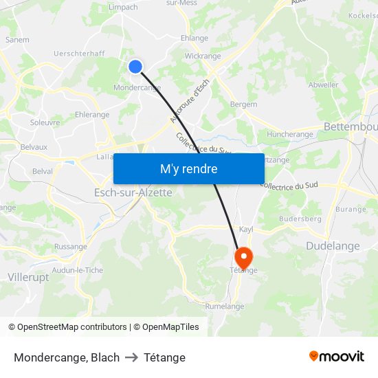 Mondercange, Blach to Tétange map