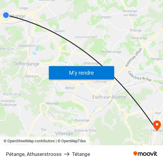 Pétange, Athuserstrooss to Tétange map