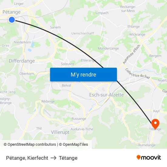 Pétange, Kierfecht to Tétange map