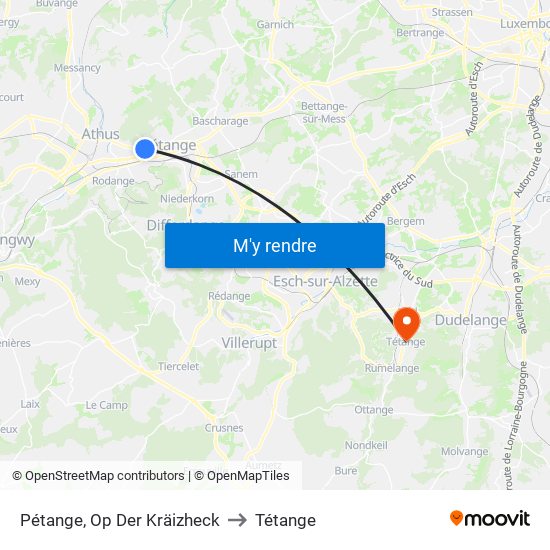 Pétange, Op Der Kräizheck to Tétange map