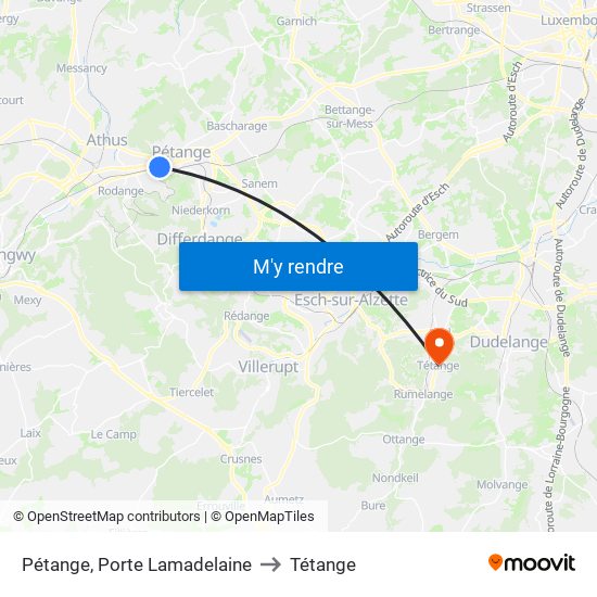 Pétange, Porte Lamadelaine to Tétange map