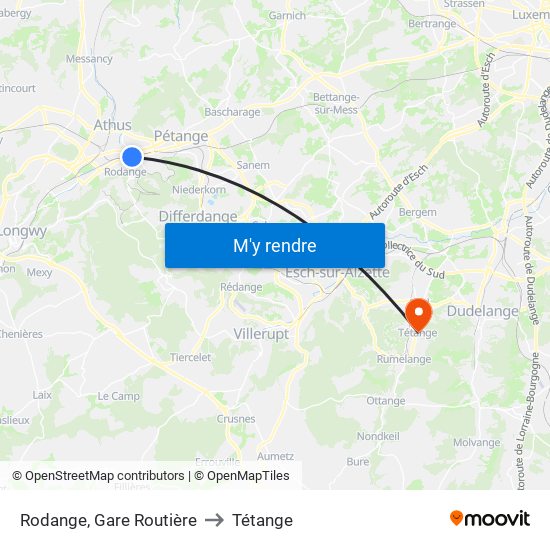 Rodange, Gare Routière to Tétange map