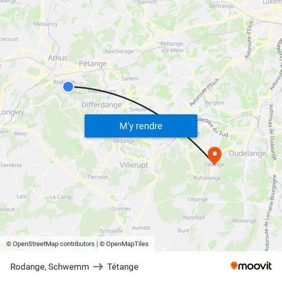 Rodange, Schwemm to Tétange map